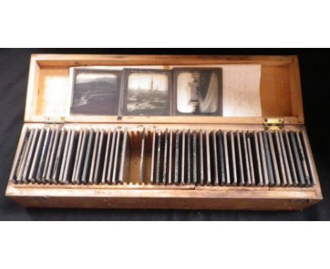 A BOXED COLLECTION OF PHOTOGRAPHIC LANTERN SLIDES of Scottish views including Glasgow, Edinburgh and the Highlands