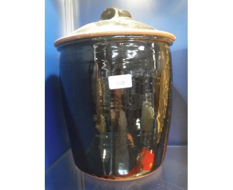 RICHARD BATTERHAM: A LARGE STONEWARE STORAGE JAR AND COVER 14" high (approx)