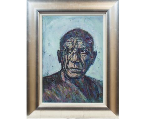 * TOMMY LYDONPORTRAIT OF PICASSOoil on canvas, signed, further signed, titled and dated '97 verso61cm x 43cm FramedNote: Tomm