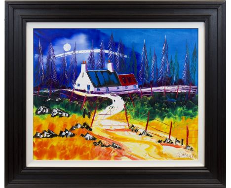 * JOHN DAMARI (OFFERED AT NO RESERVE),SHONA'S WEE CROFT, KNAPDALE, ARGYLLoil on canvas, signed, further signed and titled ver