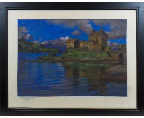 * JOHN MACKIE,EILEAN DONAN CASTLEpastel, signed and dated (20)1558cm x 82cm (23 x 32 inches)Framed and under glass.Note: John
