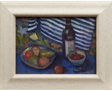 * MOIRA BEATY (SCOTTISH 1922 - 2015),STILL LIFE WITH CHERRIESoil on board, signed26cm x 36cmFramed and under glassNote: Moira