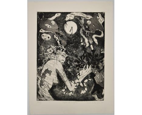 Linda Sutton. ‘Orpheus and Eurydice’. Etching. Proof copy. Signed ‘Linda Sutton. June 1983’. H76 W.56.5cm Provenance: from th