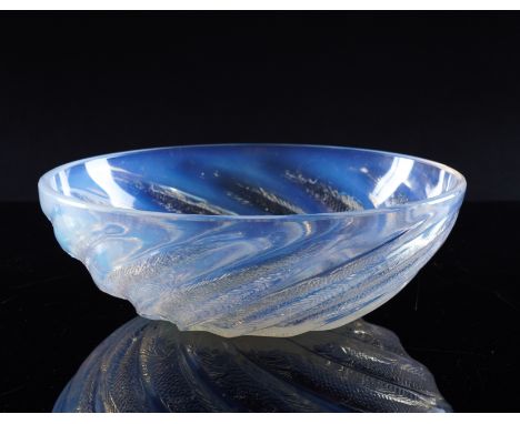 A LALIQUE `POISSONS' OPALESCENT GLASS BOWL1930'S Moulded with spiralling fish around central bubbles, signed R.Lalique, Franc