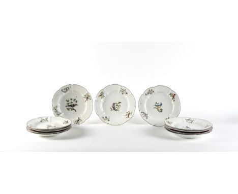 ELEVEN MEISSEN ORNITHOLOGICAL PLATES (11)Circa 1745 Each moulded with Gotzkowsky Blumen and painted with a central bird in br