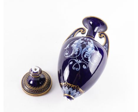 A KERR & BINNS, WORCESTER VASE BY THOMAS BOTTCirca 1857 Of `Raphael' shape with scroll handles, the deep blue ground painted 