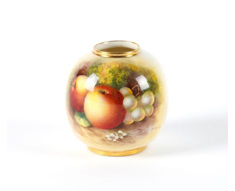 A SMALL ROYAL WORCESTER VASECirca 1935 The bulbous body painted with apples and grapes by H.Ayrton, signed, between gilt line