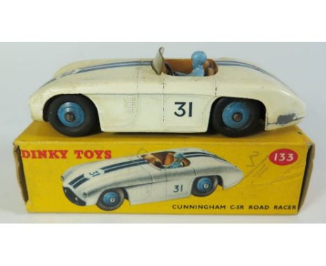 Dinky 133 Cunningham C5R Road Racer in white with dark blue stripes and blue hubs no.31, boxed