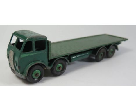 Unusual Dinky 502 Foden Flat Truck 1st type in dark green with light green flash, green chassis and green hubs, replacement b