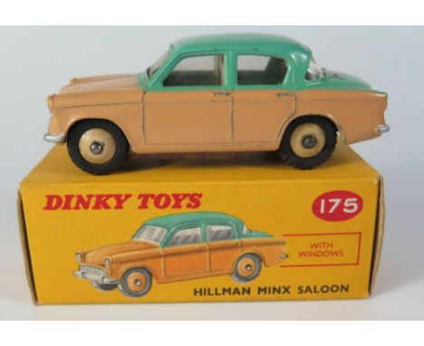 Dinky 175 Hillman Minx in flesh body with green upper, boxed