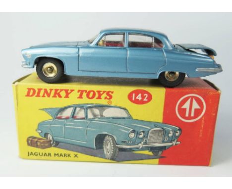 Dinky 142 Jaguar Mk.10 in light metallic blue, spare tyre and suitcase, boxed