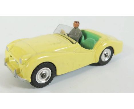 Dinky 105 Triumph TR2 in yellow with green interior and spun hubs
