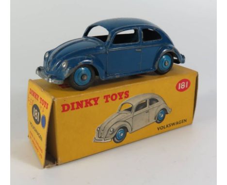 Dinky 181 Volkswagen Saloon in dark blue with mid blue hubs, boxed
