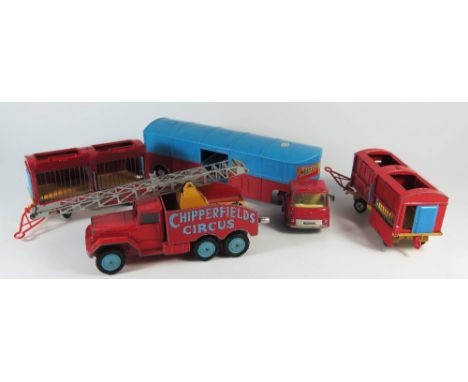 Collection of Corgi Chipperfields Circus, Two Animal Cages, Truck With Crane and Articulated Horse Box