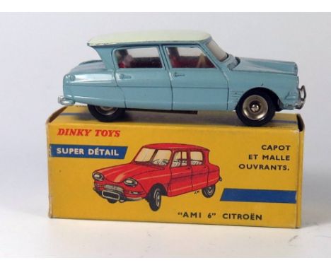 French Dinky 557 Citroen Ami 6 in light blue with pale grey roof, boxed