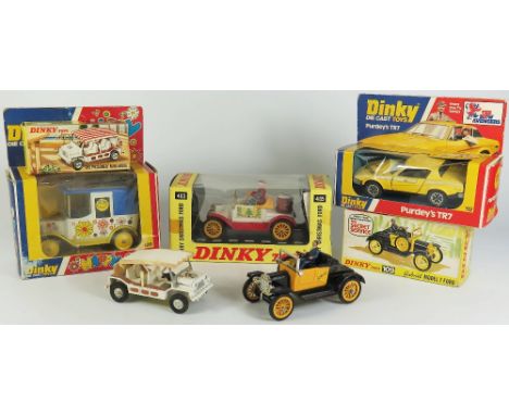 Dinky 485 Santa Special Model T Ford boxed, Dinky 120 Happy Cab boxed, Dinky 109 Gabrile's Model T Ford boxed and 106 The Pri