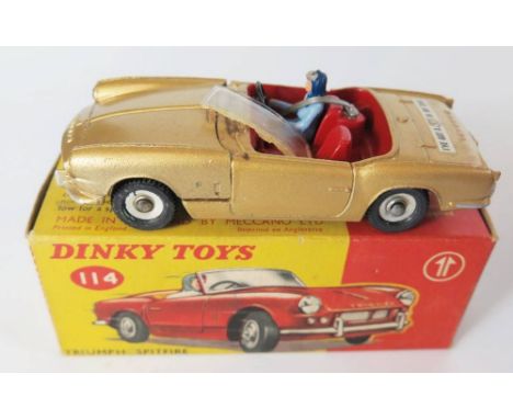 Dinky 114 Triumph Spitfire in metallic gold with logo, boxed