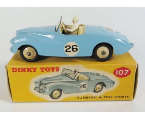 Dinky 107 Sunbeam Alpine Sports in pale blue with cream interior and hubs no. 26, boxed