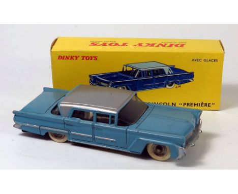 French Dinky 532 Lincoln Premiere in light blue with silver roof, boxed