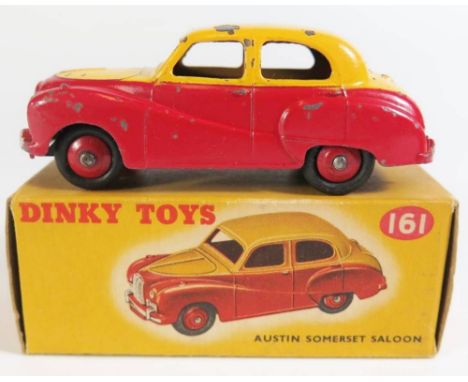 Dinky 40j / 161 Austin (A40) Somerset in yellow upper with red lower and hubs, type two boxed