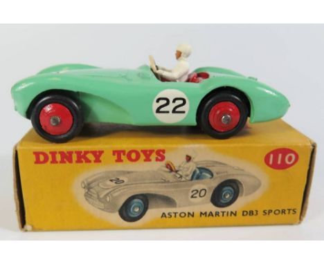 Dinky 110 Aston Martin DB3S in light green with red interior and hubs, no.22, boxed