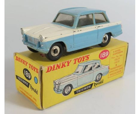 Dinky 189 Triumph Herald Saloon in pale blue with white centre, boxed