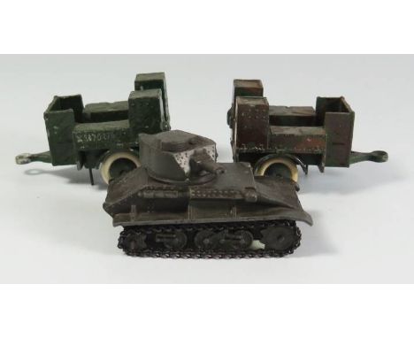 Two Dinky 151c Cooker Trailers and 152a Light Tank