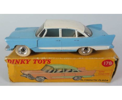 Dinky 178 Plymouth Plaza in light blue with white roof and flash, boxed