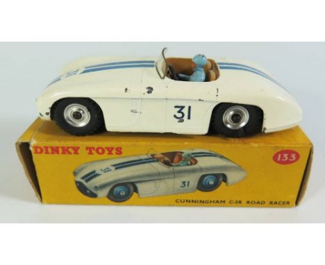 Dinky 133 Cunningham C5R Road Racer in white with dark blue stripes and spun hubs no.31, boxed