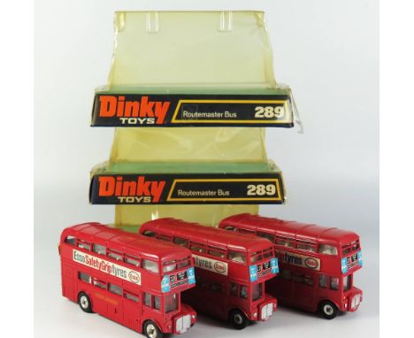 Three Dinky 289 Routemaster Bus ESSO, white label, all boxed