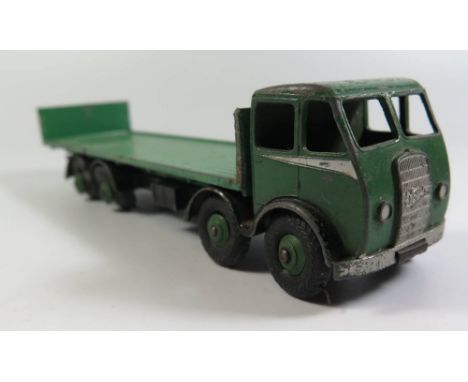 Dinky 503 Foden Flat Truck with Tailboard 1st type dark green cab, light green flatbed and hubs, unusual silver flash and bla