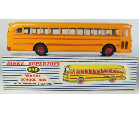 Dinky 949 Wayne School Bus with black lines and rear bumper, boxed