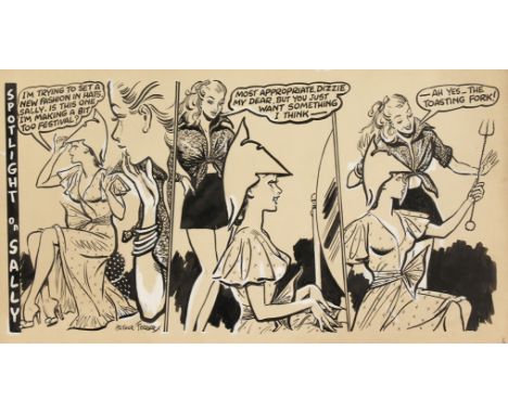Arthur Ferrier (1891-1973) British,  I m Trying To Set A New Fashion In Hats , a spotlight on Sally cartoon, ink and bodycolo