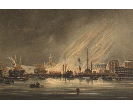 Clerk after Condy,  The Fire in The H. M. Dockyard At Davenport , an engraving of the Great Fire of London, (unframed), (2), 
