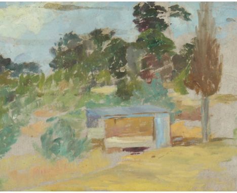 Modern British, continental landscape possibly French, oil on sketch on board, 5  x 6 .