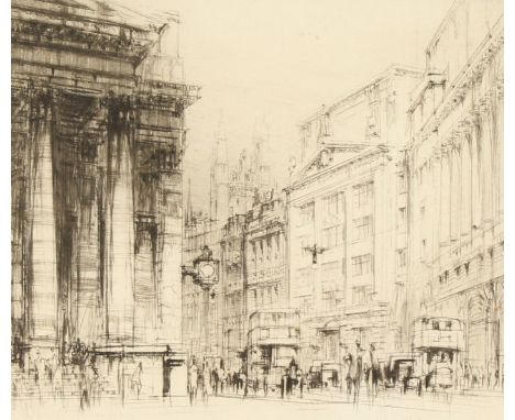 William Walcot (1874-1943) British, Cornhill and the Royal Exchange, London, etching with drypoint on cream wove paper, signe
