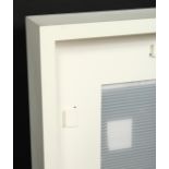 A white painted box frame with museum glass, previous painting approximately 24 x 30 , 61cm x 36cm.