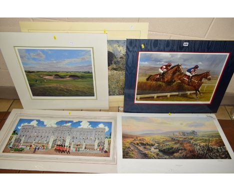 FOUR LIMITED EDITION PRINTS comprising 'Cheltenham' by Graham Isom, 'St Andrews 14th' by Peter Munro, 'Changing The Guards' b