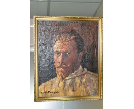 TWO BOXES OF PICTURES AND PRINTS, to include F N Curtis Moy, a self portrait, signed and dated May 1930, description verso, f