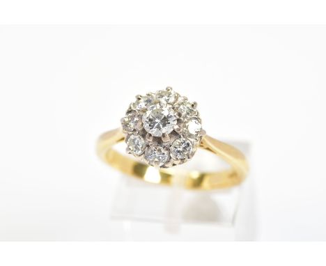 A MODERN ROUND BRILLIANT DIAMOND CLUSTER RING, estimated total diamond weight 0.99ct, ring size R 1/2, hallmarked 18ct gold, 