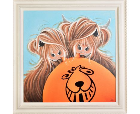 JENNIFER HOGWOOD (BRITISH 1980), 'It's My Turn', a Limited Edition artist proof print of Highland cows with a space hopper, 5