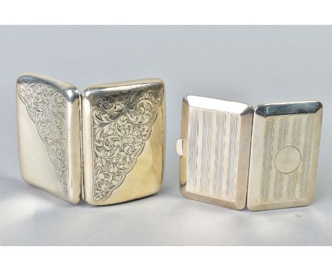 AN EDWARDIAN SILVER CIGARETTE CASE OF BOWED RECTANGULAR FORM, foliate engraved decoration, maker W G Keight, Birmingham 1906 