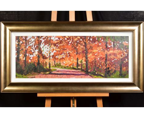 TIMMY MALLETT (BRITISH CONTEMPORARY), 'Woodland Walk', a Limited Edition print on canvas of an Autumnal scene, 13/195, signed