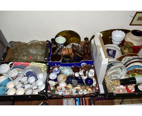 SIX BOXES OF GLASS, CERAMICS AND SUNDRY ITEMS, etc to include six Midwinter 'Cannes' soup bowls and saucers, Wedgwood 'Pastel