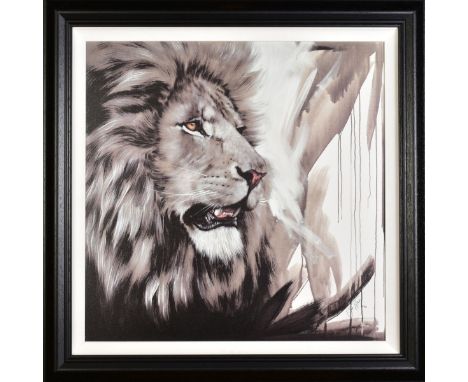 JEN ALLEN (BRITISH 1979), 'Lion King', a Limited Edition print of a Lion, 22/195, signed bottom right, with certificate, fram