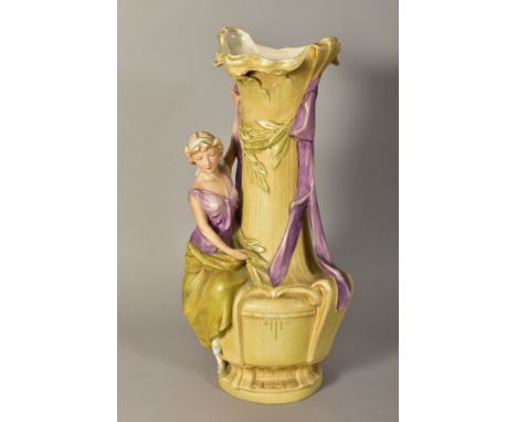 A ROYAL DUX PORCELAIN ART NOUVEAU DESIGN FIGURAL VASE, impressed No.1469 to base and pink triangle mark, height approximately