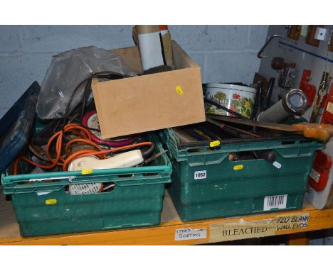 TWO TRAYS AND A WOODEN TRAY containing hand tools and a lock display board (4)