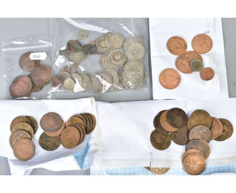 A PLASTIC TUB OF MIXED COINAGE to include amounts of silver crowns, half crowns, florins etc