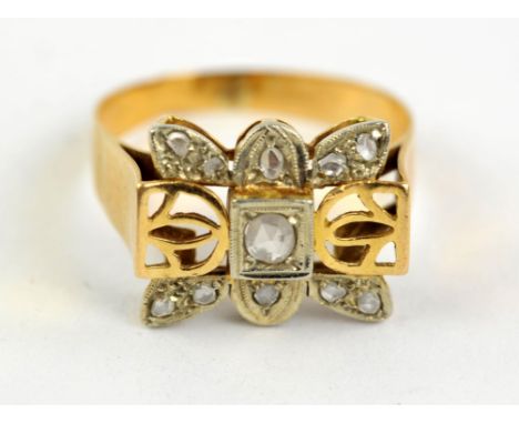 Diamond set ring, contemporary design set with rose cut diamonds mounted in 18 ct, size RCondition Report:  gross weight 3.63