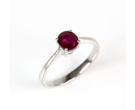 Single stone ruby ring, oval cut ruby weighing an estimated 1.09 carats, claw set in white gold stamped 18 ct, size NConditio